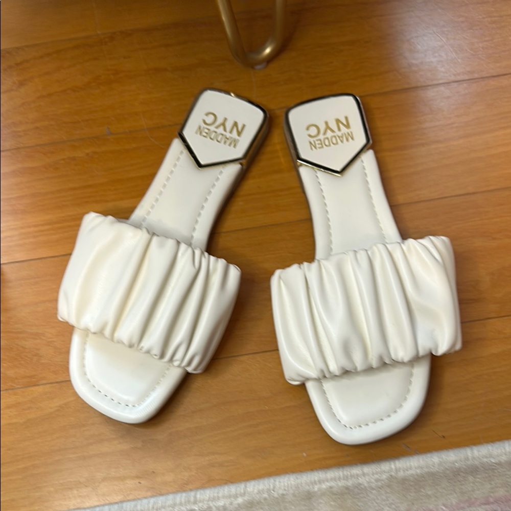Madden NYC Cream Slide Sandals